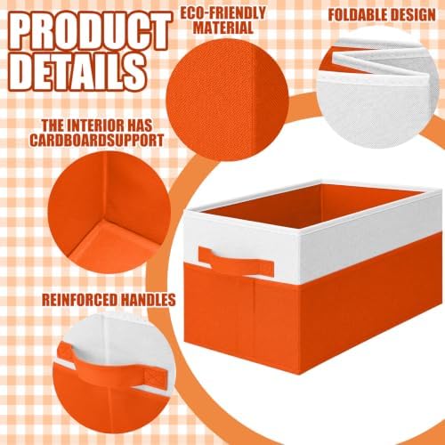 Junkin 4 Pcs Pink Orange Collapsible Storage Bins Baskets Fabric Storage Cubes 14x10x9'' Large Closet Organizer for Shelve Colorful Foldable Basket with Handle for Sunset Party Nursery Classroom Decor - Image 3