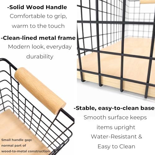 2-Pack Wire Baskets 12.8" x 6.25" Solid Wood Handles Organizer - Image 5