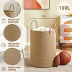 Artfeel Laundry Basket,Woven Cotton Rope Laundry Hamper,100L for Decorative Storage of Dirty Clothes,Toys and Blankets in Bathroom,Baby Room and Living Room - Image 6