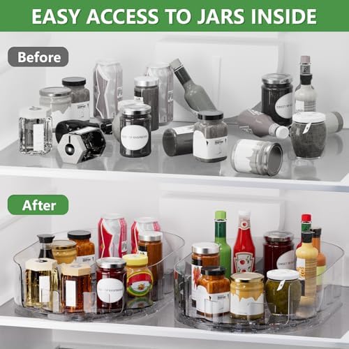 Lazy Susan Organizer for Refrigerator, 13" x 8.5" Clear Rectangular Fridge Organizer Turntable for Condiments, Spice Racks Organizer for Cabinet, Pantry & Kitchen Countertop (2 Piece) - Image 5