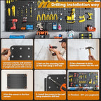 Peg Board, 112PCS Heavy Duty Metal Pegboard with Hooks, 6 Pack Black Peg Board Panels, 60lbs Load Capacity Each, Pegboard Wall Organizer for Garage, Workshop, Kitchen, Craft Rooms - Image 5