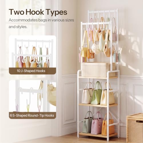HOOBRO Tall Purse Organizer for Closet, 3-Tier Handbag Rack with 10 J-Hooks & 6 S-Hooks - Image 4