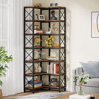 Tribesigns 7-Shelf Corner Bookshelf,Large Modern Corner Bookcase, 7-Tier Tall Corner Shelf Storage Display Rack with Metal Frame for Living Room Home Office (Rustic Brown) - Image 3