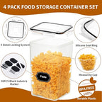 HKJ Chef 4 Pack Extra Large Airtight Food Storage Containers with Lids (6.5L / 220 oz), BPA Free Plastic Kitchen and Pantry Organization Contianers for Cereal Flour and Sugar Storage, Labels & Marker - Image 3