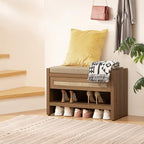 SICOTAS Rattan Shoe Bench Entryway Bench with Storage Drawer, Linen Cushion - Image 2
