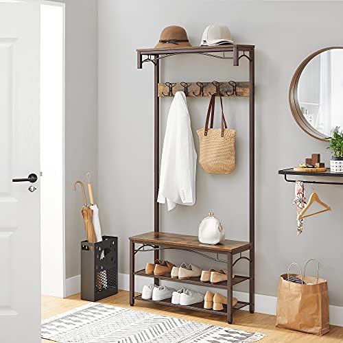 VASAGLE Coat Rack and Storage Bench, Hall Tree with 5 Hooks, Steel Frame - Image 3