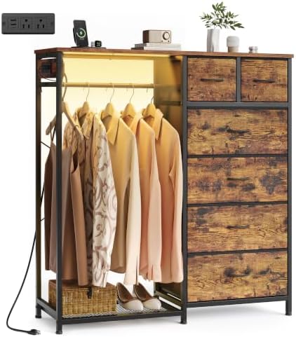 SONGMICS Dresser with Hanging Rod, Closet Organizer with 6 Fabric Drawers by SONGMICS