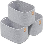 CHAT BLANC Cotton Rope Baskets for Organizing, Shelves, Toys, Storage, Shoe, Bathroom, Laundry, Towel, Nursery, Home Decor, Blanket, Cloth Woven Bins Fabric (Gray7, 15"x10"x9") by CHATBLANC