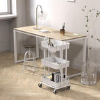 Simple Houseware 3-Tier Rolling Utility Cart with Hanging Bucket, White - Image 3