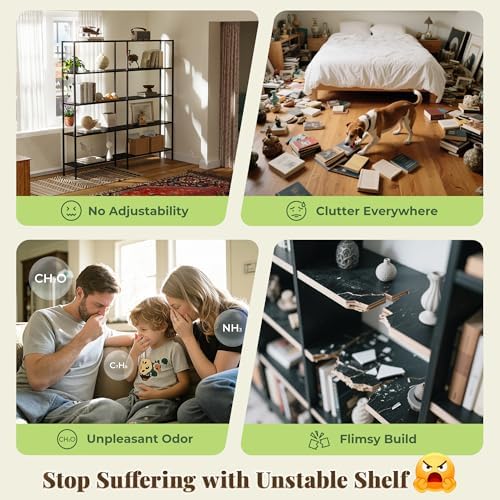 Huuger 4 Tier Bookshelf, L Shaped Corner Bookshelf with 8 Open Shelves, 49.4 Inch Straight Wide Bookcase with Metal Frame and Wooden Board, Adjustable Feet, Rustic Brown - Image 5