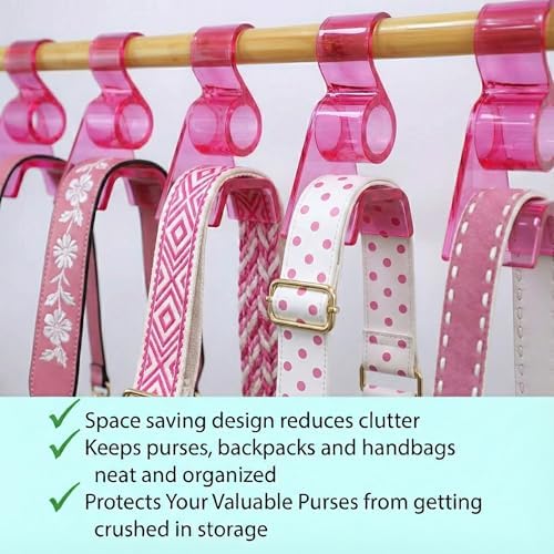 OnDisplay Premium Acrylic Purse Hanger Hook for Closet Rod – Wide Arch Handbag Organizer Protects Straps from Creasing – Heavy Duty Storage Hook for Hats, Belts, Backpacks & Scarves (Pink, 12) - Image 6