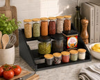 Solid Wood Spice Rack Organizer for Countertop & Cabinet, 4 Tier Adjustable Wooden Spice Shelf with Sliding Track, Premium Step Seasoning Bottle Holder for Kitchen, Cupboard, Pantry & Office, Black - Image 6
