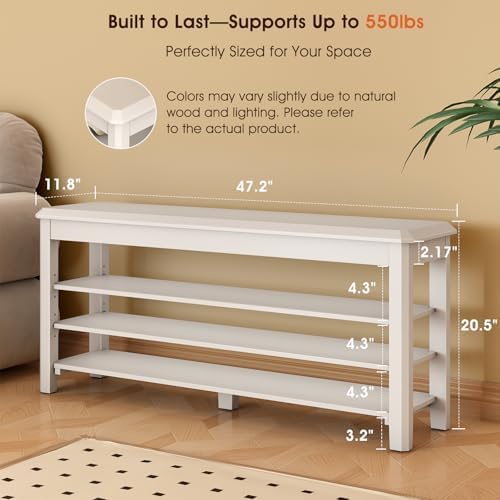 IUNVR Shoe Rack Bench Seat Rubberwood 3-Tier Wooden Storage Bench 550lbs Compact Mid-Century Modern Design for Entryway, Hallway, Closet, Front Door Entrance, Foyer - Image 2