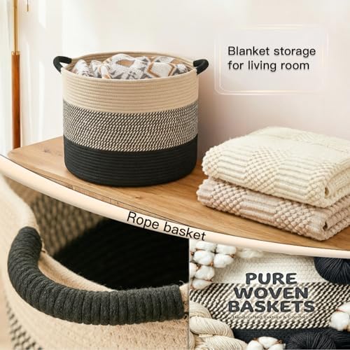 Artfeel 70L Large Cotton Rope Basket, Decorative Woven Blanket Storage for Living Room, Boho Toy Storage & Toy Box for Kids, Versatile Laundry Basket & Nursery Hamper for Blankets(BlackBrown) - Image 5