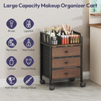 SWTYMIKI Rolling Makeup Organizer Cart - 14.96″*11.81″*23.03″ Widened Under Desk Vanity Storage with 3 Non-woven Drawers, Cosmetic Display Cases for Skin Care Perfume Nail Polish Brush Hair Tool Black - Image 4