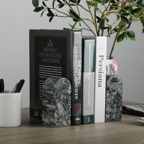 Koville Natural Marble Bookends for Shelves, Decorative Book Ends, 7lbs Heavy-Duty Marble Book Holders, Bookshelf Apartment Decor for Normal Books/CD/Video Games(Olive Green) - Image 6