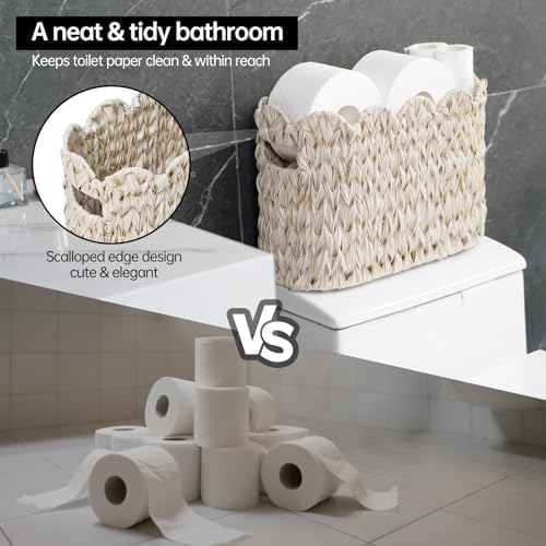 Coeusy Wicker Toilet Paper Storage Basket, Scalloped Basket for Bathroom - Image 6