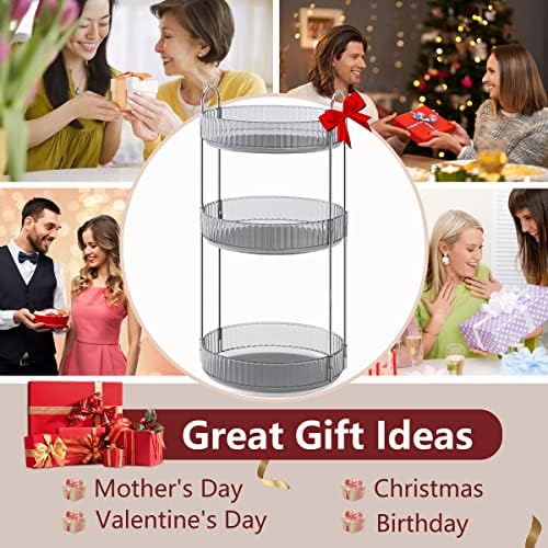 INVSSENE 360° Rotating Makeup Organizer, Bathroom Make Up Spinning Holder Rack, Large Capacity Cosmetics Storage Vanity Shelf Countertop, Fits Cosmetics, Perfume, Skincare, Lipsticks(3 Tiers, Gray) - Image 6