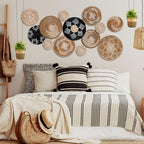 Xuhal 15 Pcs Boho Wall Basket Decor Handcrafted Seagrass Woven Wall Basket Rustic Round Woven Hanging Art for Home Farmhouse Kitchen Table Living Room (Dark Colors Style) - Image 5