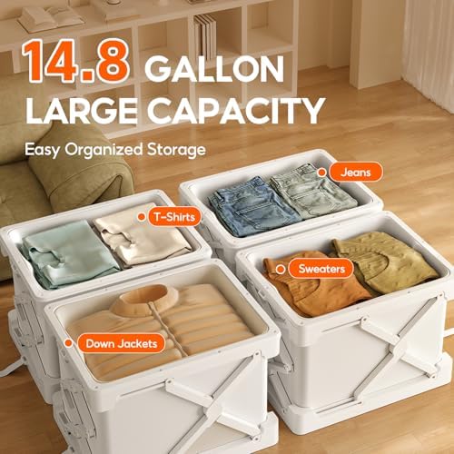 Storage Bags for Clothing - 14.8 Gal Space Saver Collapsible Vacuum Storage Boxes with Lids, Stackable Storage Bins, Large blanket Storage Bags for Comforter, Sweaters & Cashmere(4-Pack) - Image 3