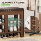 Shoe Bench for Entryway, Solid Rubberwood Shoe Bench with Hidden Storage, Adjustable 2-Tier Shelves & Soft PU Leather Seat, Shoe Rack Durable Easy Assembly for Hallway or Bedroom - Brown, 39.4" - Image 6