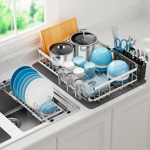 GSlife Large Capacity Dish Rack - Expandable 2-Piece Countertop Set, Silver by GSlife