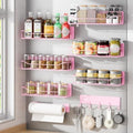 Magnetic Spice Rack for Refrigerator, 9 Pack Magnetic Fridge Shelves W/Adjustable Paper Towel Holder, Hook Rack, Moveable Spice Organizer Shelf for Kitchen Organization and Storage (Pink) by IYEBAU