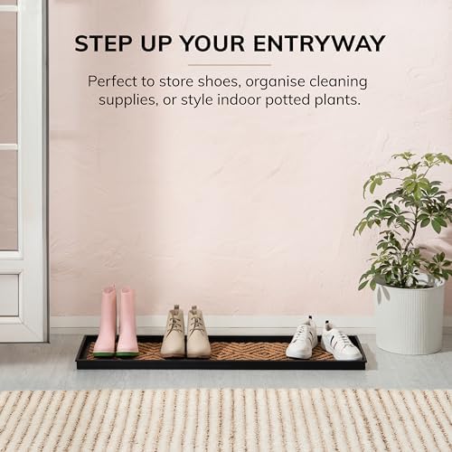 Anji Mountain Heavy Duty Waterproof Rubber Shoe Storage Mat Organizer/Boot Storage Multi Use for Entryway with Coir, Tan and Black Diamond Insert, Fits 4 Pair (46.5" Wide) - Image 2