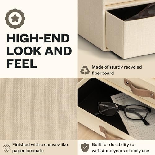 Bigso Birger 2 Drawers - Desktop Drawers for A4 and Letter Size Papers and Documents - Tabletop Drawers with Leather Handles - 13.1 in x 10 in x 5.7 in - Cream - Image 5
