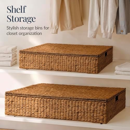 Best Choice Products Under Bed Storage Containers W/Lid, Wheels and Handles, 2-Pack Large Handwoven Water Hyacinth Closet Organizer, Shoe Storage Bins, Multi-Purpose Nesting Baskets - Chestnut - Image 6