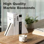 Karibiber Marble Book Ends, Non-Skid Bookends for Shelves, Composite Bookend with Natural Marble, Heavy Duty Book Stopper, Collected CDs and Oversized Books Organizer, Gold & Black Decorative Bookends - Image 5