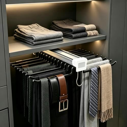 Pull Out Closet Valet Rods, Slide Out Steel Pants Rack Sliding Trouser Rack - Image 4