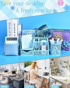 23pc Blue Desk Accessories and Organizers with Mesh Organizer Stapler Tape Dispenser Calculator and a Lot of Office Purple Office Supplies Beautifully Presented in a Gift Box - Image 3