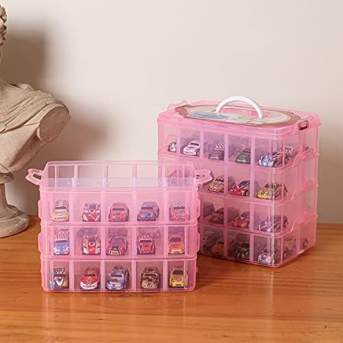 Sooyee 7 Layers Stackable Storage Container, 70 Adjustable Compartments Stackable Storage Container for Kids Toys, Art Crafts, Jewelry, Supplies, Mini Case & Letter Sticker Included,Pink - Image 3