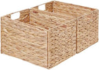 Vagusicc Wicker Storage Basket, Set of 2 Hand-Woven Storage Baskets for Organizing, Large Wicker Basket for Toilet Paper, Foldable Large Cube Storage Organizer Baskets Bin for Shelves (Water Hyacinth) by Vagusicc