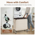 StorageWorks 3 Section Laundry Hamper, 120L Beige Sorter Cart with Wheels - Image 3