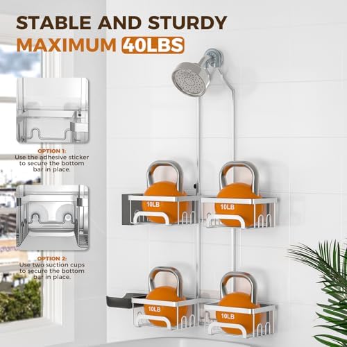 REINHARDT Split Shower Caddy Hanging for Handheld Showerheads, Silver - Image 3