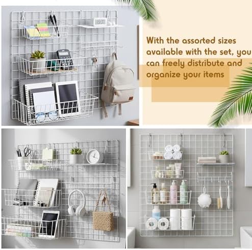 Yaocom 9 Pcs Grid Wall Shelves Gridwall Panel Accessories, White - Image 4