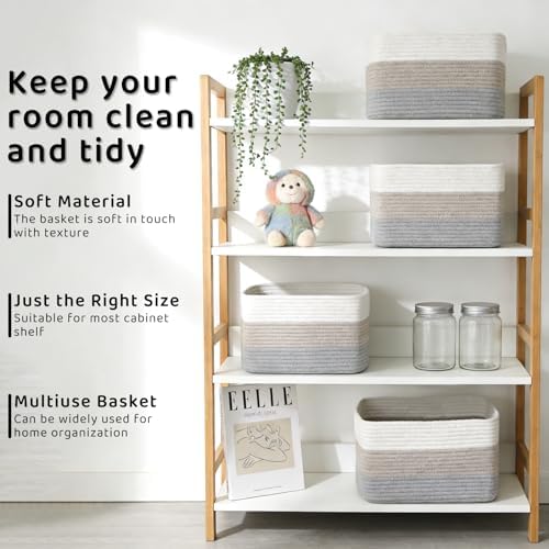 4 Pack Storage Baskets for Organizing, 11''Lx9''Wx8''H Woven Baskets for Storage Toys, Towels, Books, and Clothes, Cotton Rope Basket for Shelves with Handle - Image 5