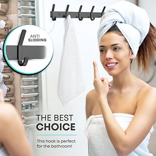 Coat Rack Wall Mount – 30 Inch Stainless Steel Hook Rail with 10 Double Coat Hooks for Hanging – Wall Mounted Entryway Organizer for Coats, Hats, Bags, Towels, Robes, Closet or Bathroom - Black 2 Pack - Image 5