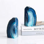 AMOYSTONE Blue Agate Bookends Small Stone Book Ends for Desk Decor - Image 3