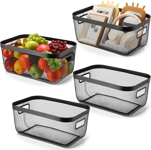 MorningRo 4 Pack Black Metal Mesh Basket with Handles, X-Large by MorningRo