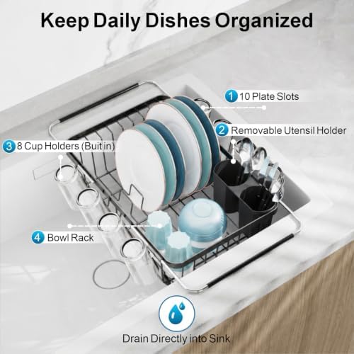 GSlife Dish Drying Rack Over the Sink - Expandable Stainless Steel Drainer - Image 5