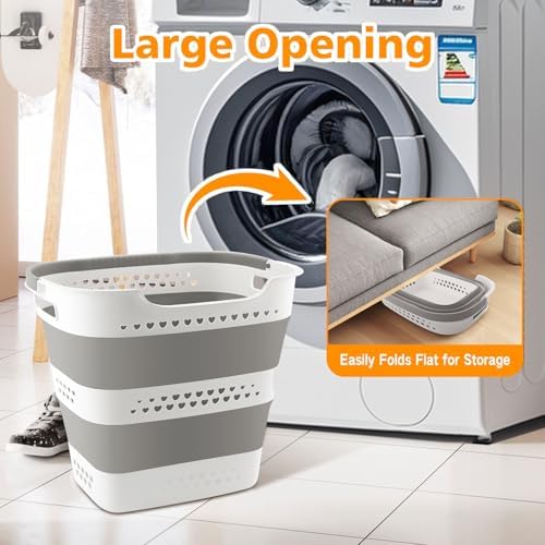 42L Medium Collapsible Plastic Laundry Basket with Handles, Foldable Laundry Basket Hamper, Pop Up Storage Container Organizer for Washing Storage (Gery, 17 Inch * 13 Inch * 15 Inch) - Image 6