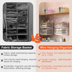 X-cosrack 6 Tier Closet Hanging Organizer, Clothes Hanging Shelves with 4 Hanging Hooks 5 S Hooks, Wire Storage Basket Bins, for Clothing Sweaters Shoes Handbags Clutches Accessories Patent - Image 5