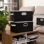 PRANDOM Larger Collapsible Storage Bins for Closet [3-pack] Decorative Linen Fabric Storage Baskets Cubes with Leather/Metal Handles for Living Room Black (17.3x12.2x10.4 Inch) - Image 2