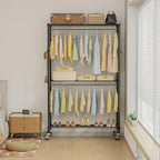 Simple Deluxe Rolling Clothes Rack, Heavy Duty Clothing Rack, 3-Shelf Portable Adjustable Wardrobe Closet with Wheels, Hanging Rods & Side Hooks, 43.3" W x 17.7" D x 80.3" H, Black - Image 2