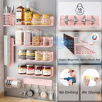 Magnetic Spice Rack for Refrigerator,8 Pack Magnetic Fridge Shelf, Moveable Spice Organizer with Hook Rack, Paper Towel Holder, Utensil Holder,cup lid holder, Super Magnetic Rack Set (Pink) - Image 3