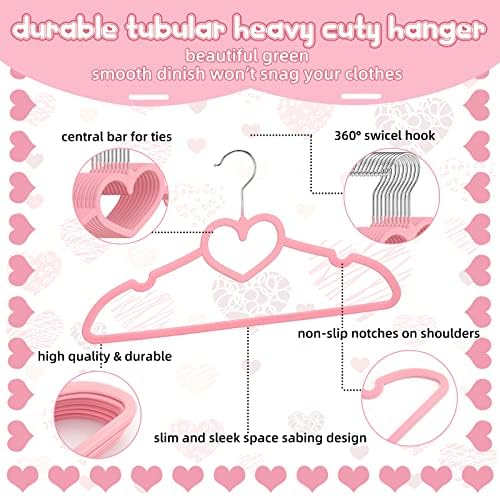Qunclay 50 Pcs Pink Velvet Heart Hangers with 360° Swivel Hooks - Image 3