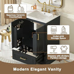 Harper & Bright Designs 24" Bathroom Vanity with Sink, Free Standing Single Basin Vanity with Divided Drawer & 2 Doors with Double Shelf, Wooden Storage Cabinet with Ceramic Basin for Bathroom, Black - Image 6